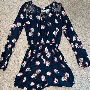 Abercrombie & Fitch Navy Blue Romper with Red and Cream Floral Accents